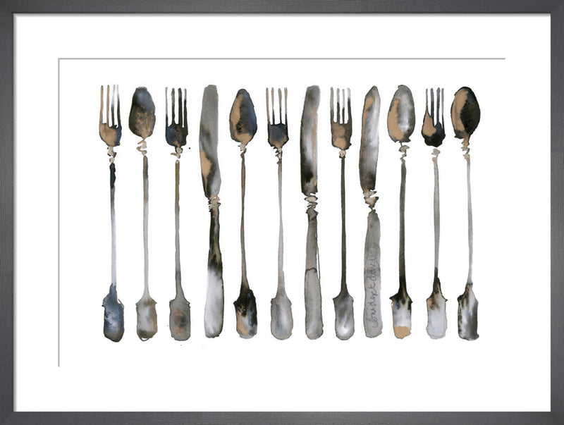 Row of Cutlery by Bridget Davies. Framed art print.