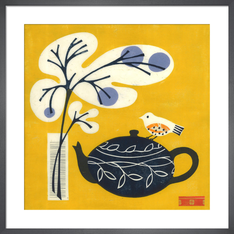 Yellow Bird on Teapot by Yellow Bird on Teapot. Framed art print.