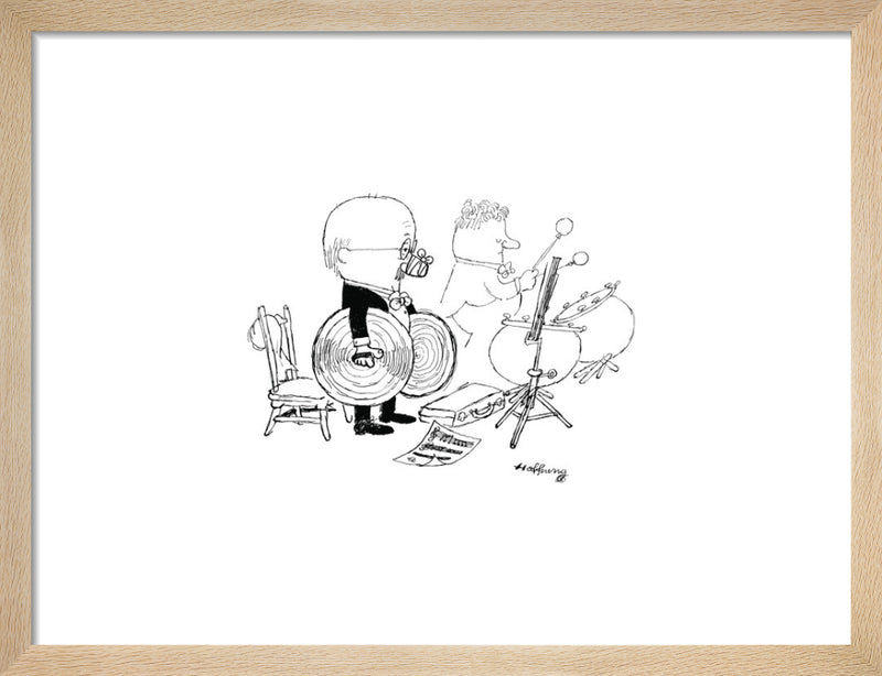 Cymbal Player with Bandaged Nose by Gerard Hoffnung. Framed art print.