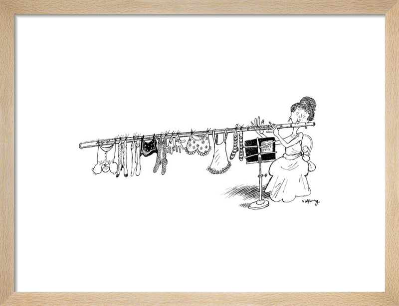 The Bass Flute by Gerard Hoffnung. Framed art print.