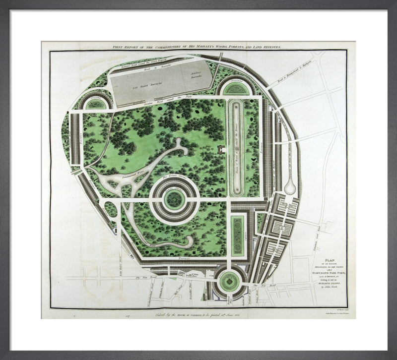 Plan of Regents Park, 1812 by John Nash. Framed art print.