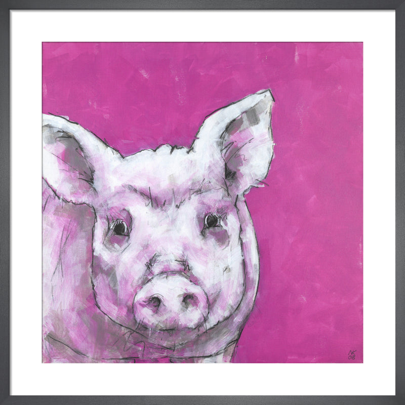 Pig on Pink by Nicola King. Framed art print.