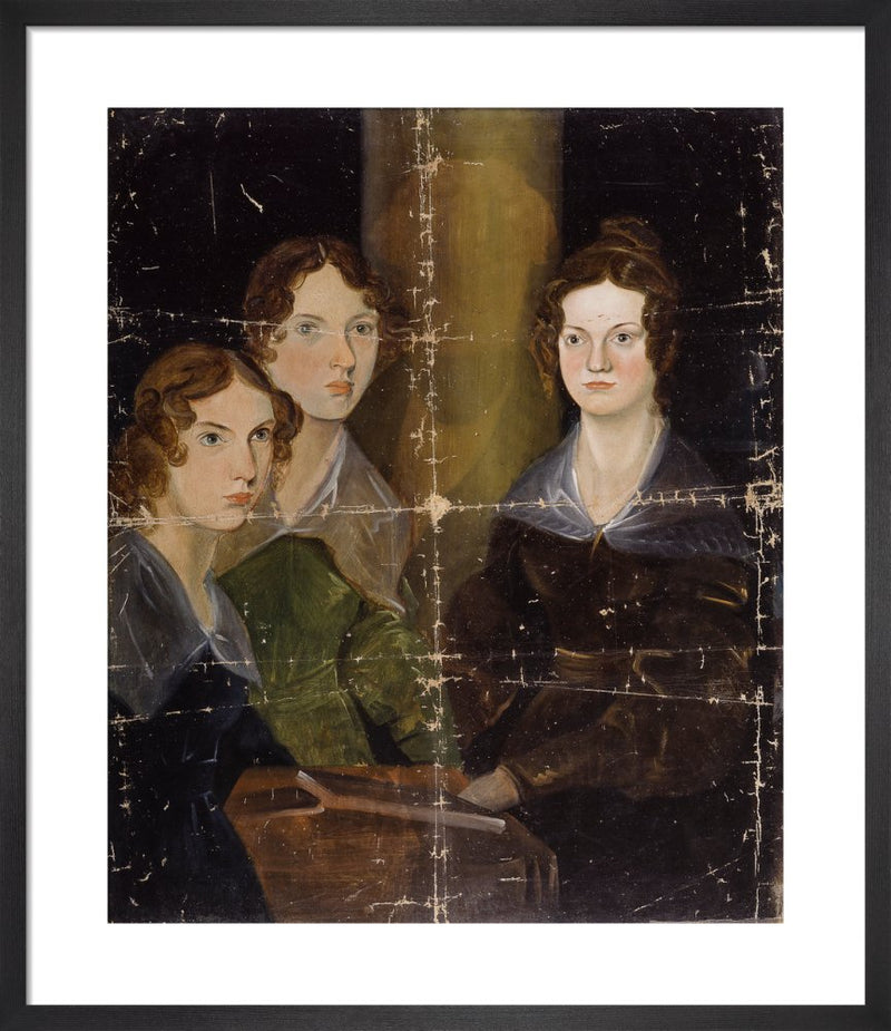 The Brontë Sisters (Anne Brontë; Emily Brontë; Charlotte Brontë), circa 1834 by Patrick Branwell Brontë. Framed art print.