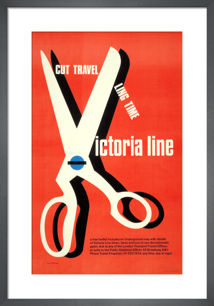 Cut travelling time; Victoria line, 1969 by Tom Eckersley. Framed art print.