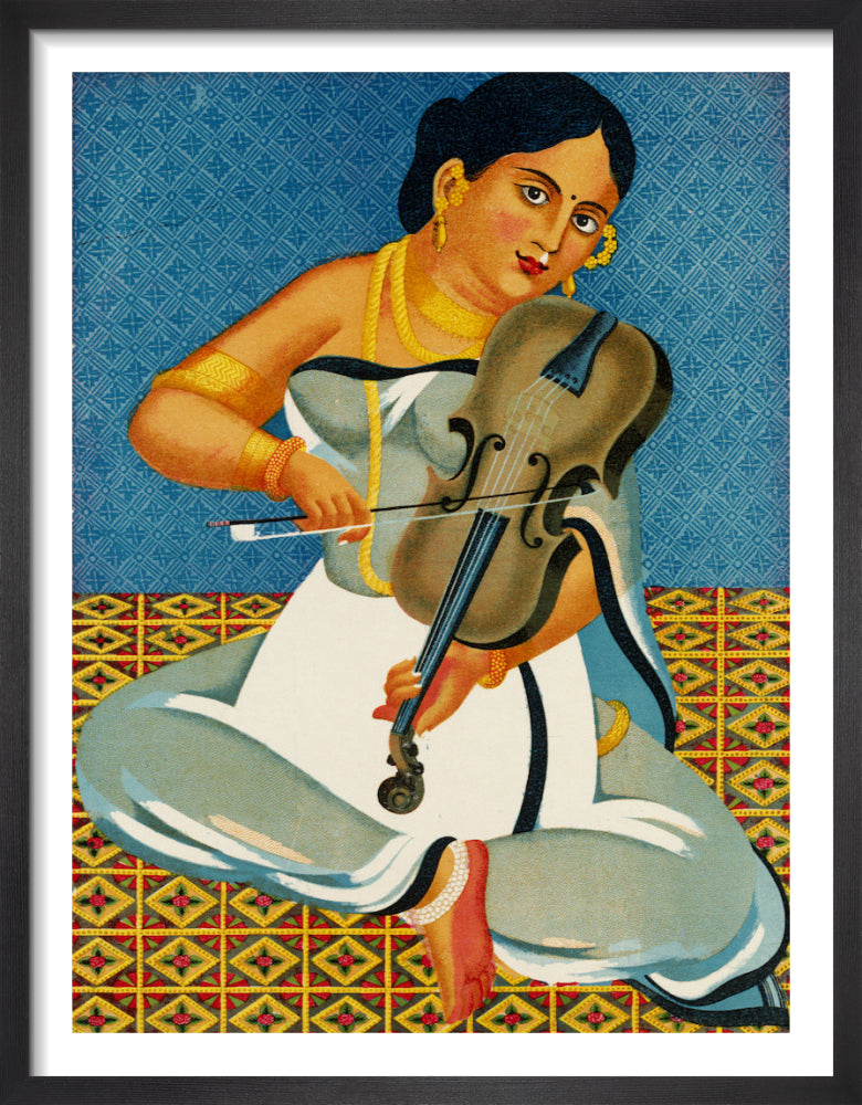 A courtesan with a violin, 1930 by Unknown artist. Framed art print.