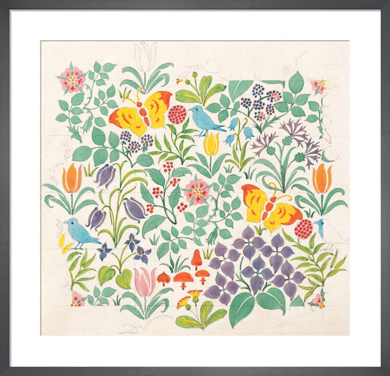Spring flowers textile design, 1918 by C F A Voysey. Framed art print.