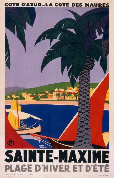 Sainte Maxime, Cote d'Azur by Roger Broders. Unframed art print.