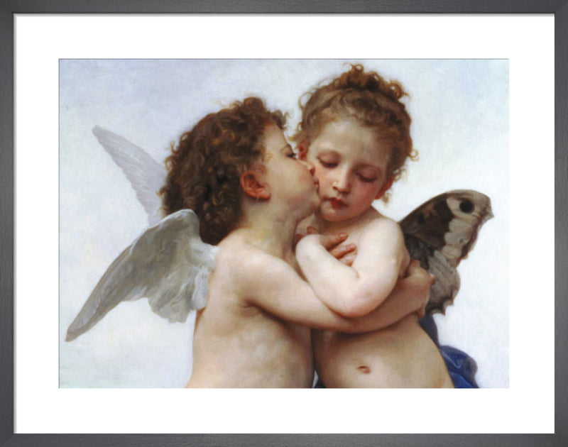 The First Kiss by Adolphe William Bouguereau. Framed art print.