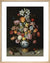 A Still Life of Flowers in a Wan-Li Vase on a Ledge with further Flowers, Shells and a Butterfly by Ambrosius Bosschaert the Elder. Framed art print.