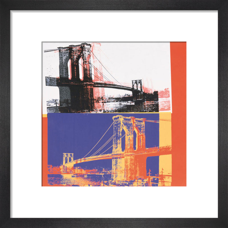 Brooklyn Bridge, 1983 (black bridge, white background) by Andy Warhol. Framed art print.