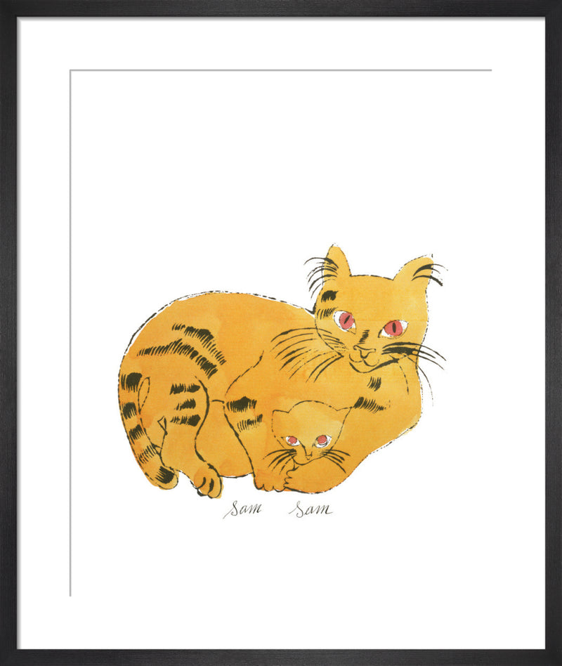 Cat from 25 Cats Name[d] Sam and One Blue Pussy, 1954 (yellow cat with kitten) by Andy Warhol. Unframed art print.