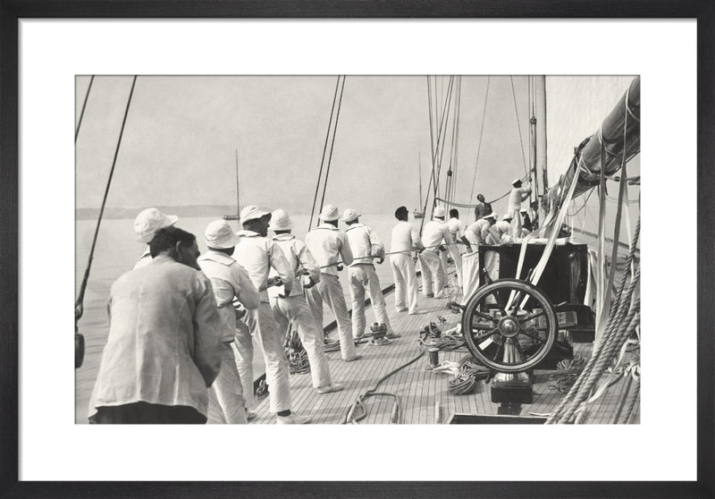 Hoisting sail by Anonymous. Framed art print.