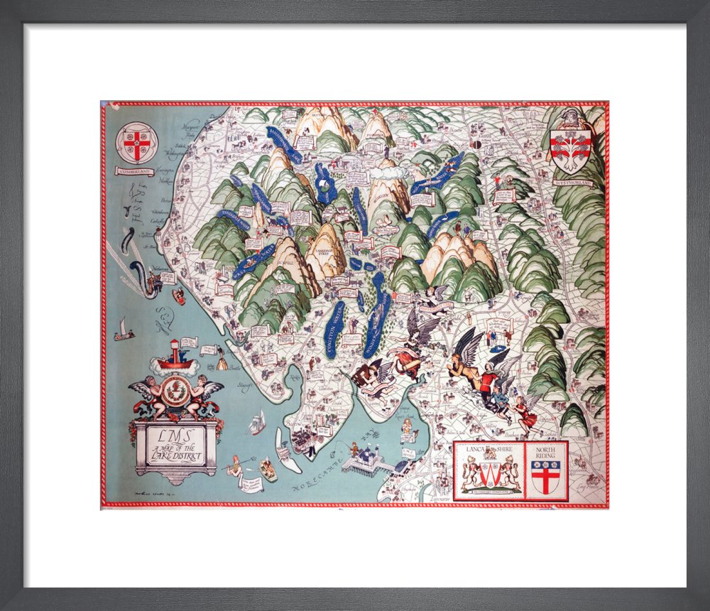 Lake District Map Print - Framed Art UK
