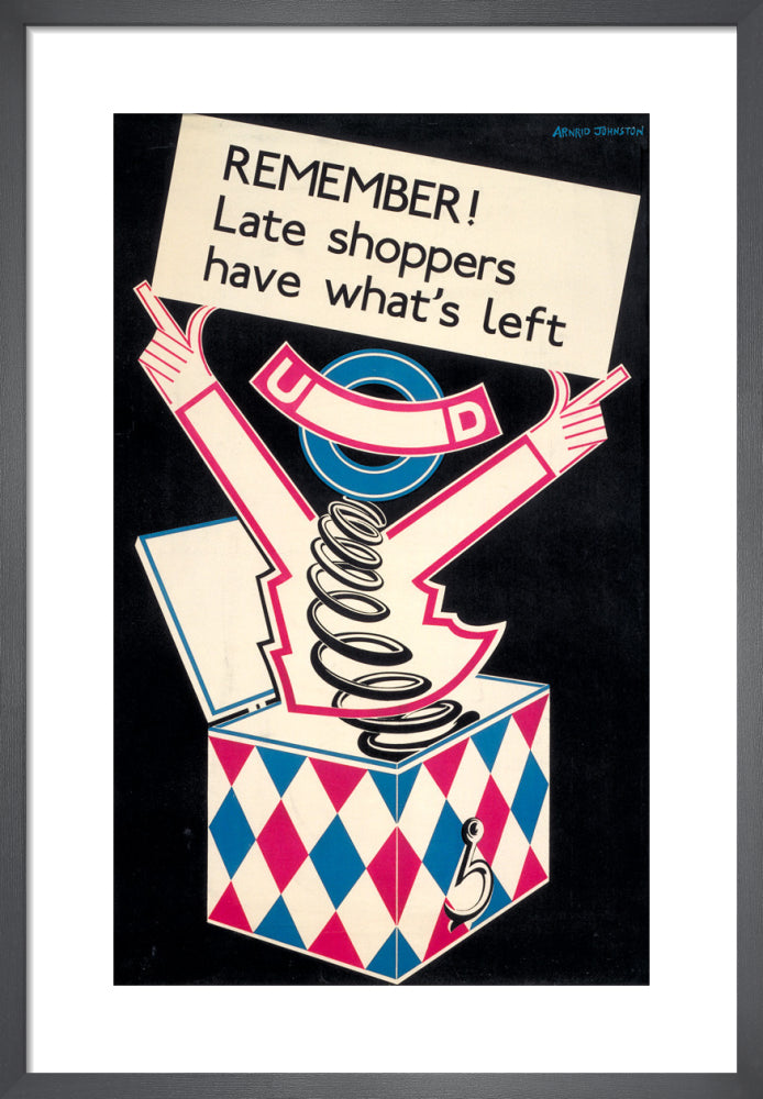 Remember! Late shoppers have what's left, 1932 by Arnrid Banniza Johnston. Framed art print.