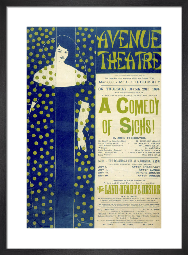 Comedy of Sighs and The Land of Hearts Desire, 1894 by Aubrey Beardsley. Framed art print.