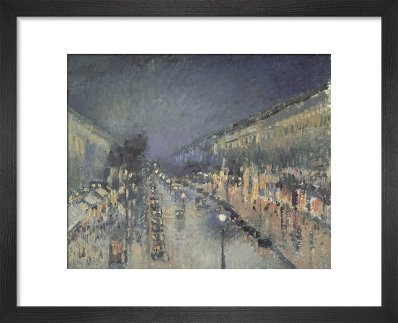 The Boulevard Montmartre at Night, 1897 by Camille Pissarro. Framed art print.