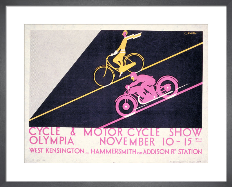 Cycle and Motor Cycle Show, 1930 by Charles Burton. Framed art print.