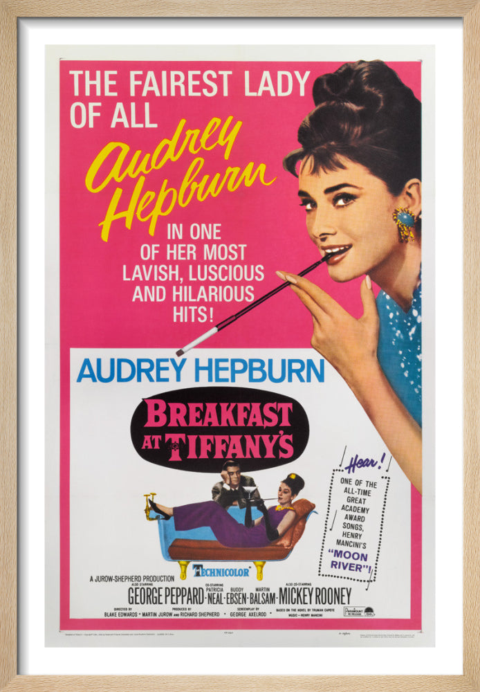 Breakfast at Tiffany's by Cinema Greats. Framed art print.