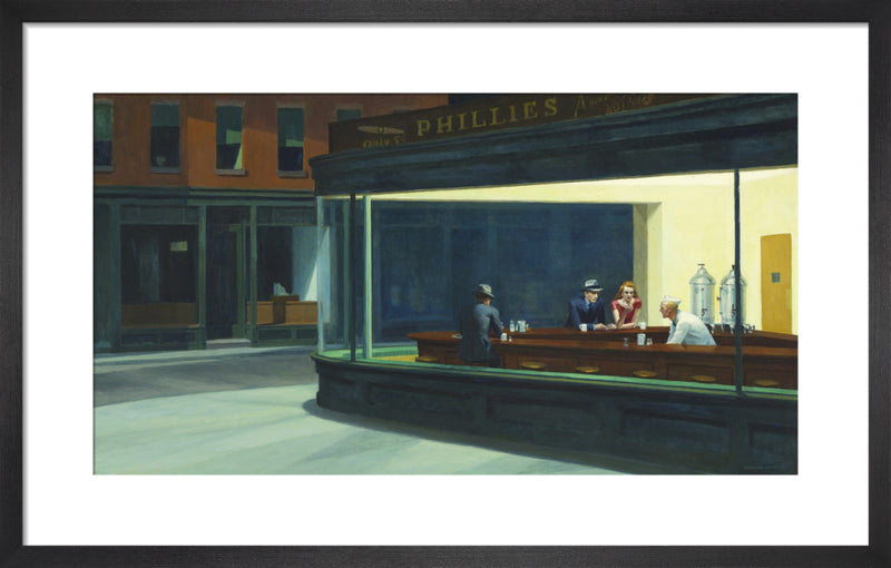 Nighthawks, 1942 by Edward Hopper. Framed art print.