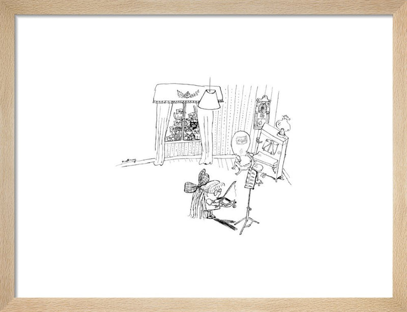 Little Girl with Violin and Cat Audience by Gerard Hoffnung. Framed art print.