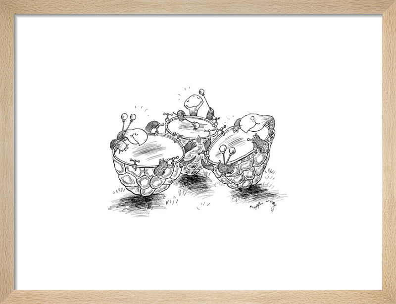 Turtle Timpanists by Gerard Hoffnung. Framed art print.