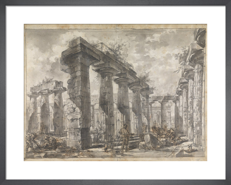 Paestum Italy Interior of the Basilica from the South by Giovanni Battista Piranesi. Framed art print.