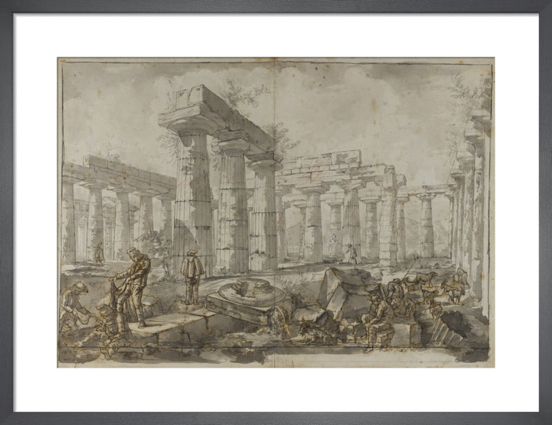 Paestum Italy View of the interior of the Basilica from the West by Giovanni Battista Piranesi. Framed art print.
