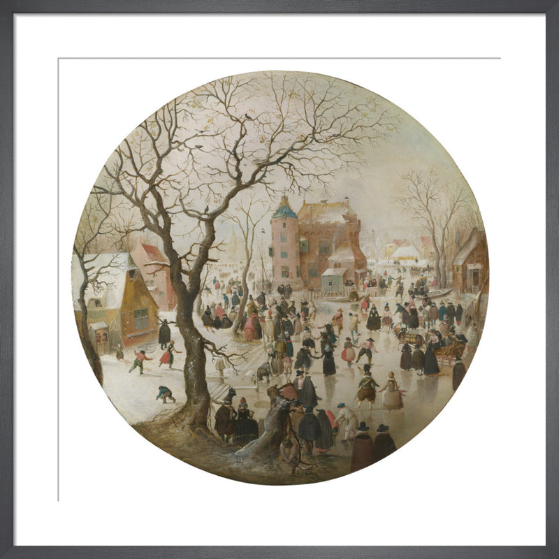 A Winter Scene with Skaters near a Castle by Hendrik Avercamp. Framed art print.