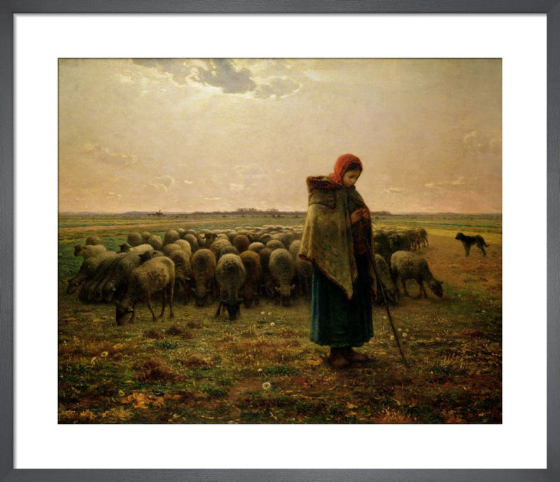Shepherdess with her Flock, 1863 by Jean Francois Millet. Framed art print.