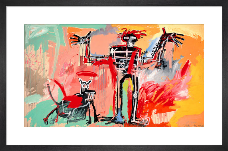 Boy and Dog in a Johnnypump, 1982 by Jean-Michel Basquiat. Framed art print.