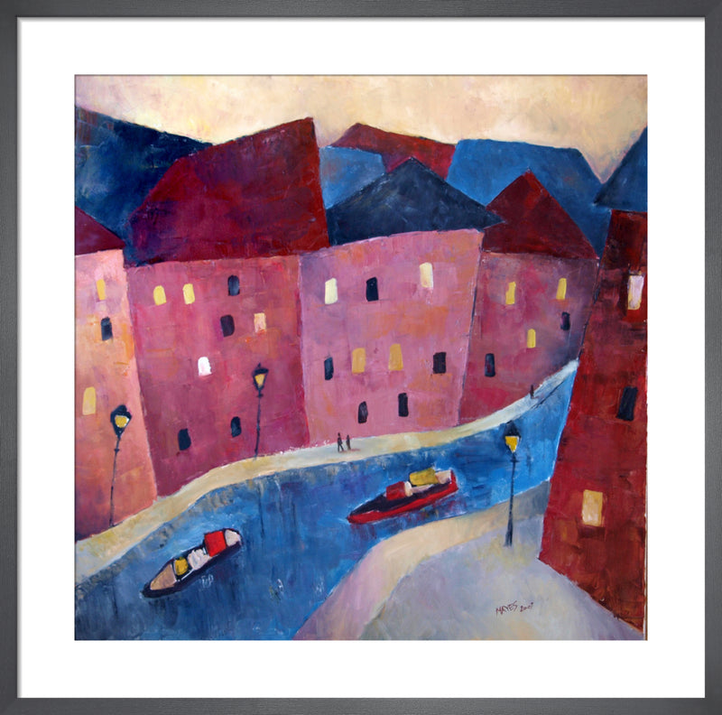 Canal Urban Lights by Jeremy Mayes. Framed art print.
