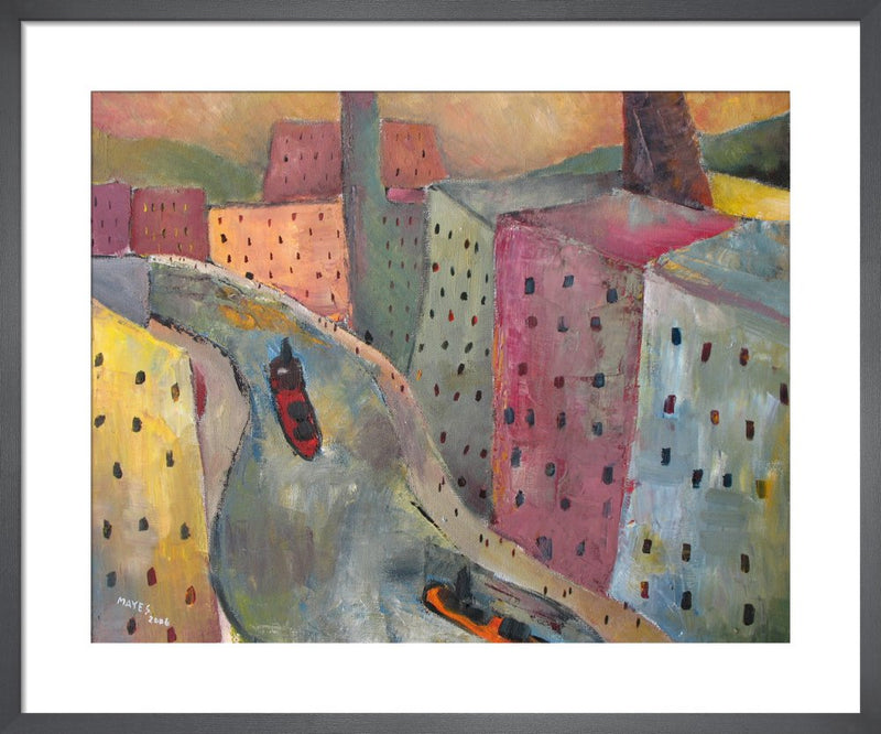 Factories by a Canal 2 by Jeremy Mayes. Framed art print.