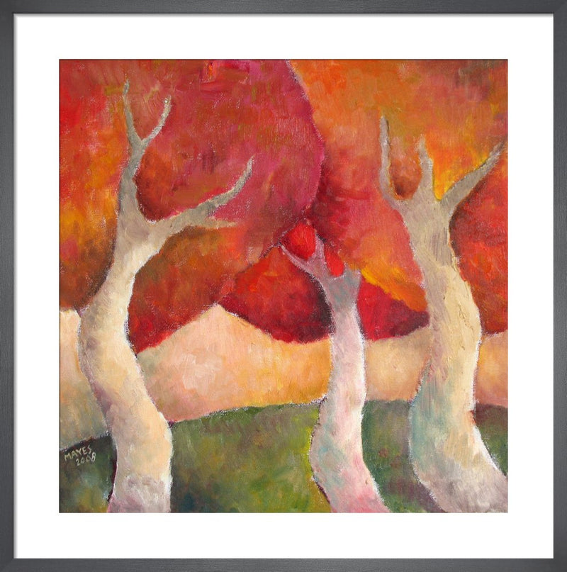 Red and Yellow Trees by Jeremy Mayes. Framed art print.
