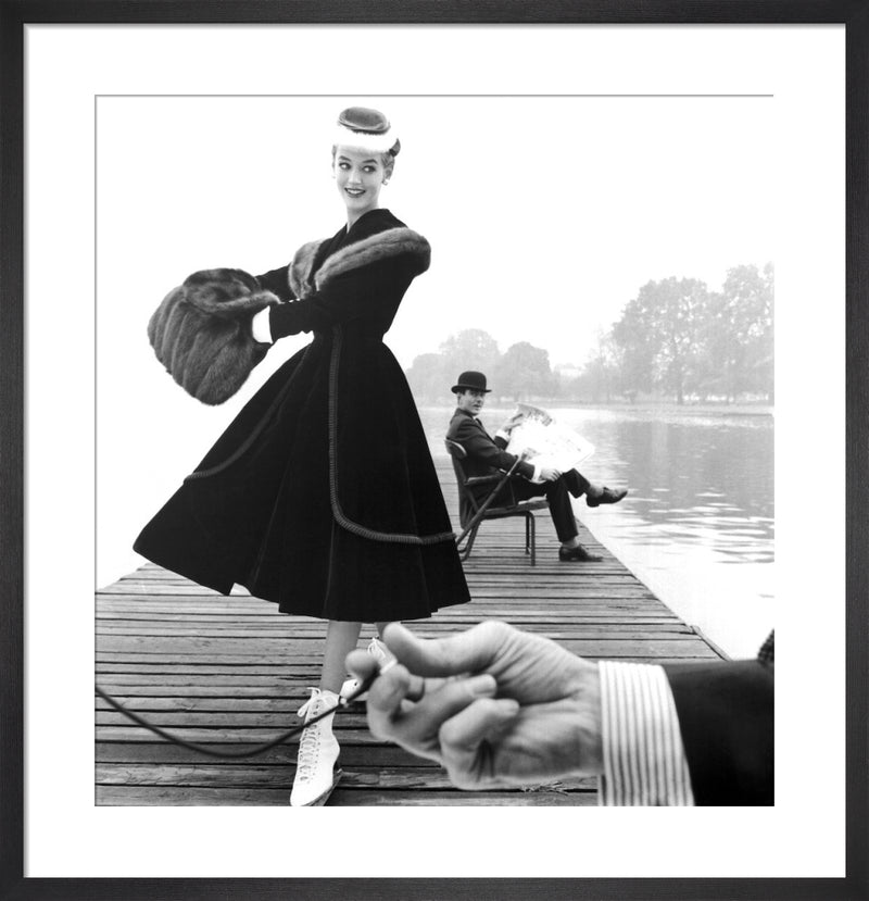 Fur-trimmed velvet coat by John French. Framed art print.