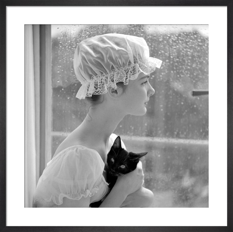 Model with cap and cat by John French. Unframed art print.