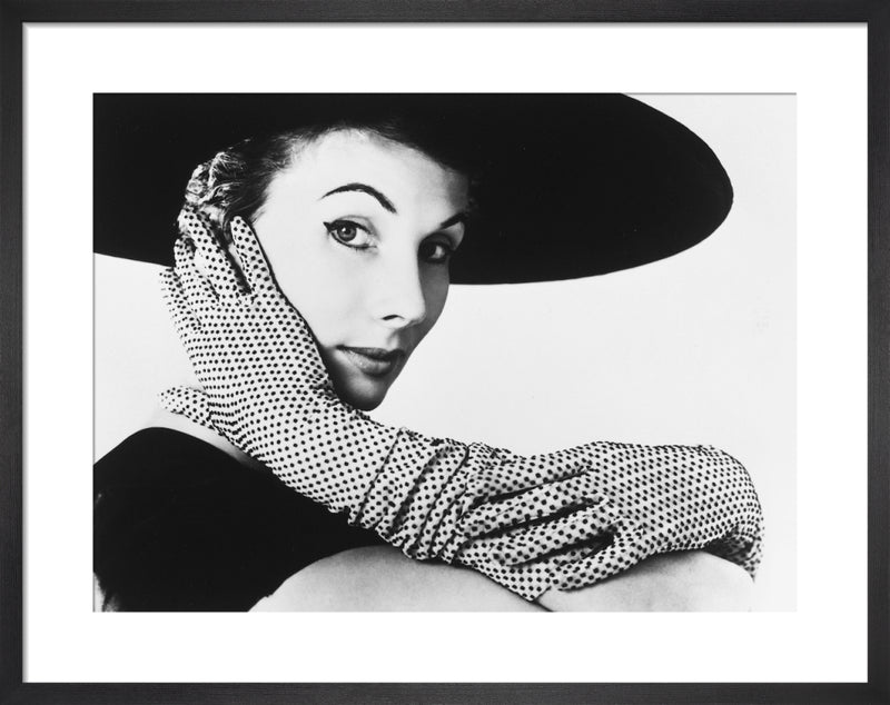 Pair of long, spotted voile gloves by John French. Framed art print.