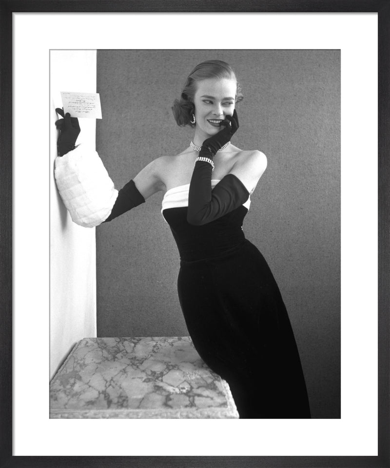 Velvet evening dress by John French. Framed art print.