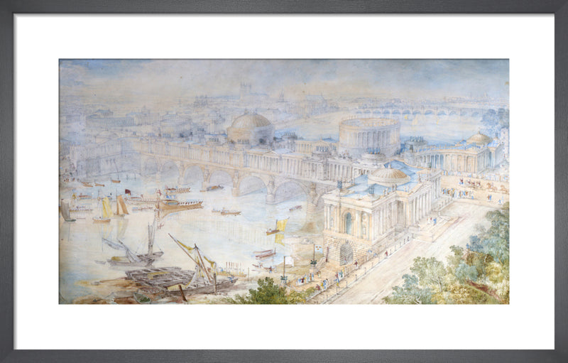 Bird's-eye view of [John Soane's] design for a Triumphal Bridge by Joseph M Gandy. Framed art print.
