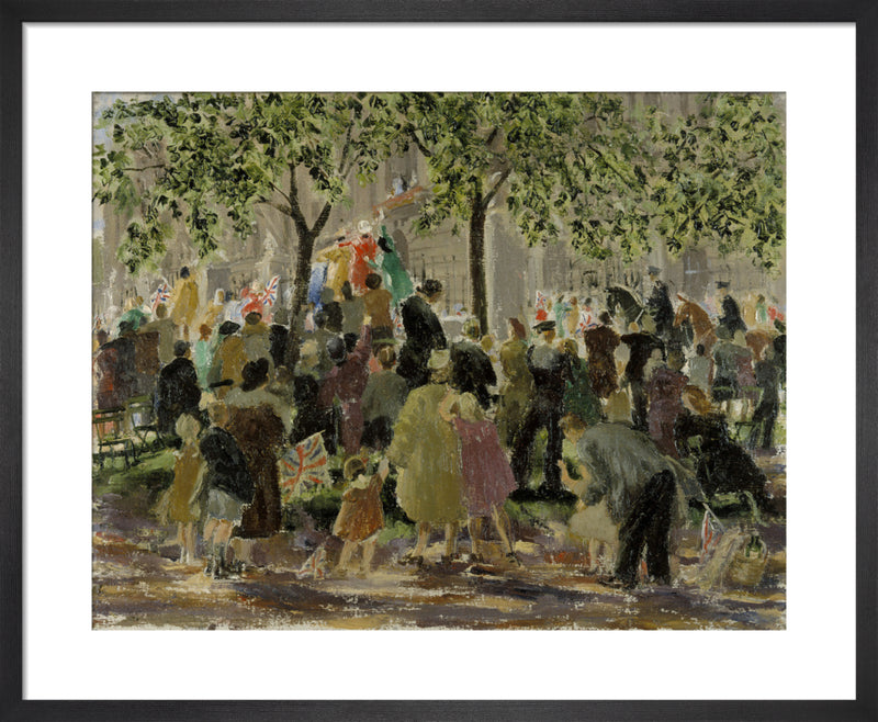 VE-Day Celebrations outside Buckingham Palace by Leila Faithfull. Framed art print.