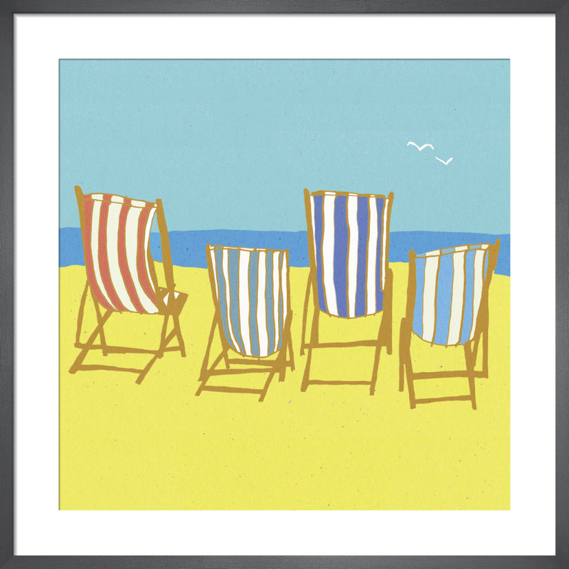 Deckchairs by Louise Cunningham. Framed art print.