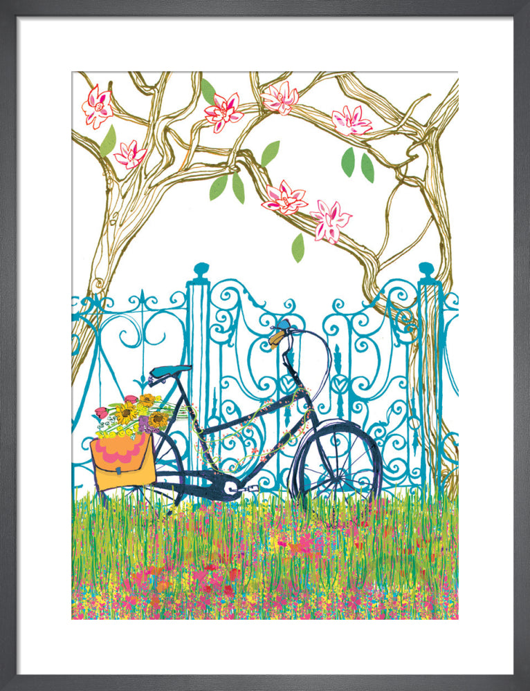 Magnolia Bicycle by Louise Cunningham. Framed art print.