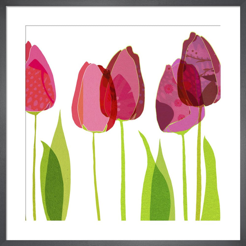 Textile Tulips by Louise Cunningham. Framed art print.