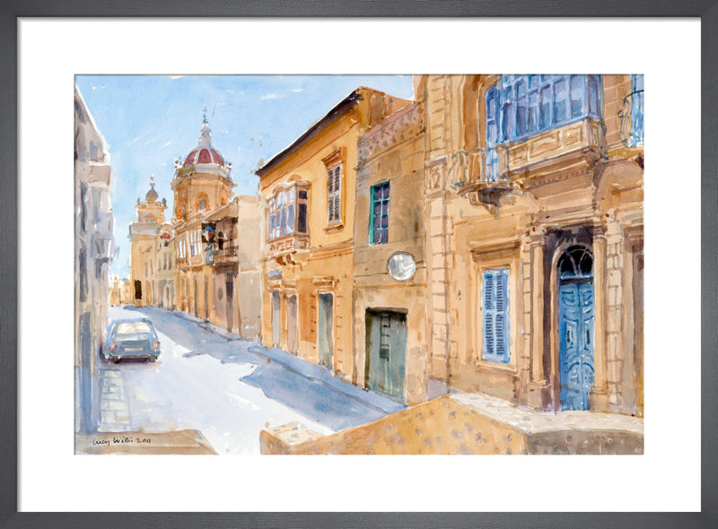 Looking towards the Church, Xaghra, Gozo by Lucy Willis. Framed art print.