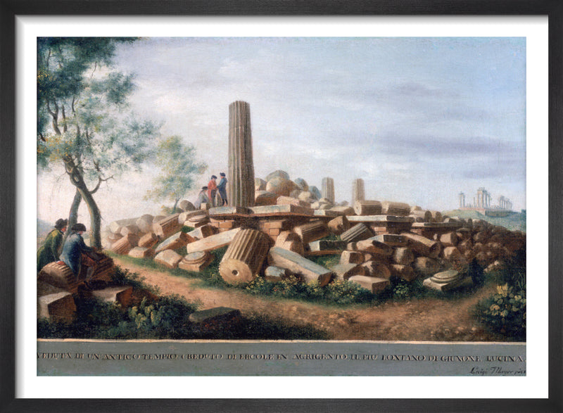 View of the Remains of an Ancient Temple (supposed to be of Hercules) at Agrigentum (2 of 6) by Luigi Mayer. Framed art print.