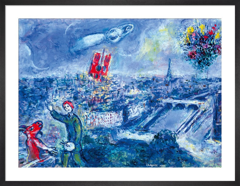 View of Paris by Marc Chagall. Framed art print.