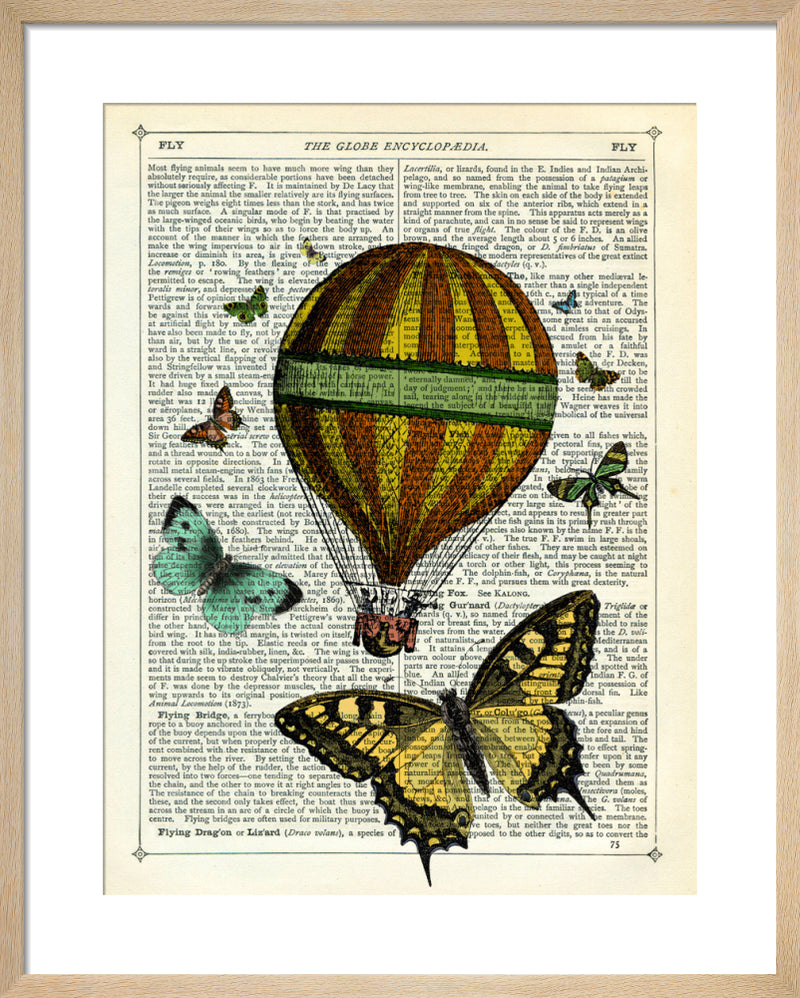 Butterflies and Balloon by Marion McConaghie. Framed art print.