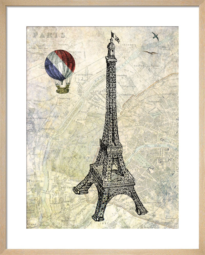 Eiffel Map by Marion McConaghie. Framed art print.