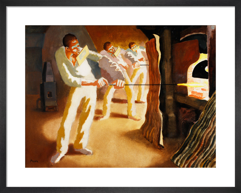 Glass-blowers 'Gathering' from the Furnace by Mervyn Peake. Framed art print.