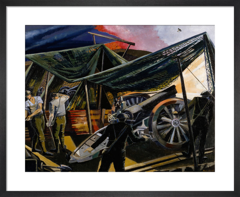 A Howitzer Firing by Paul Nash. Framed art print.
