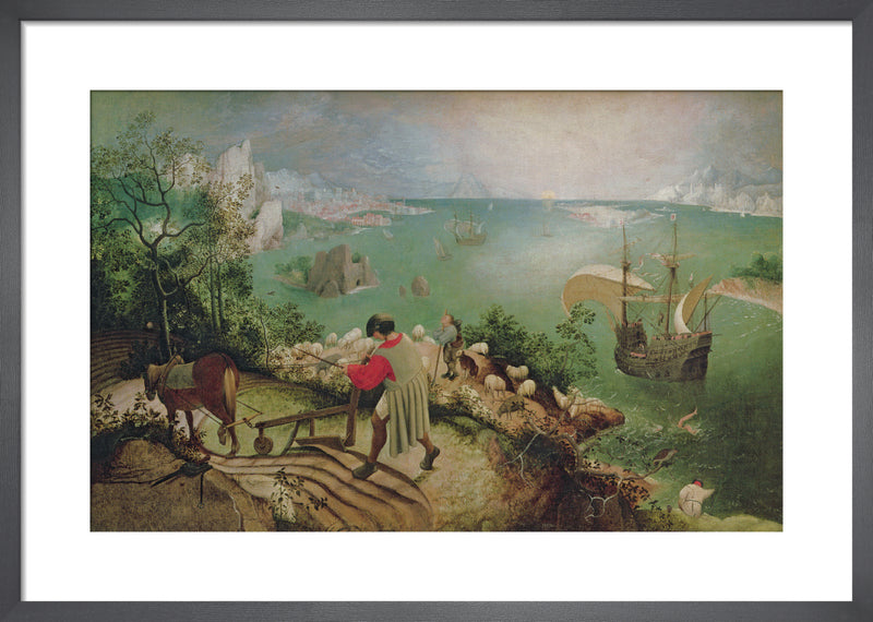 Landscape with the Fall of Icarus, c.1555 by Pieter Bruegel The Elder. Framed art print.